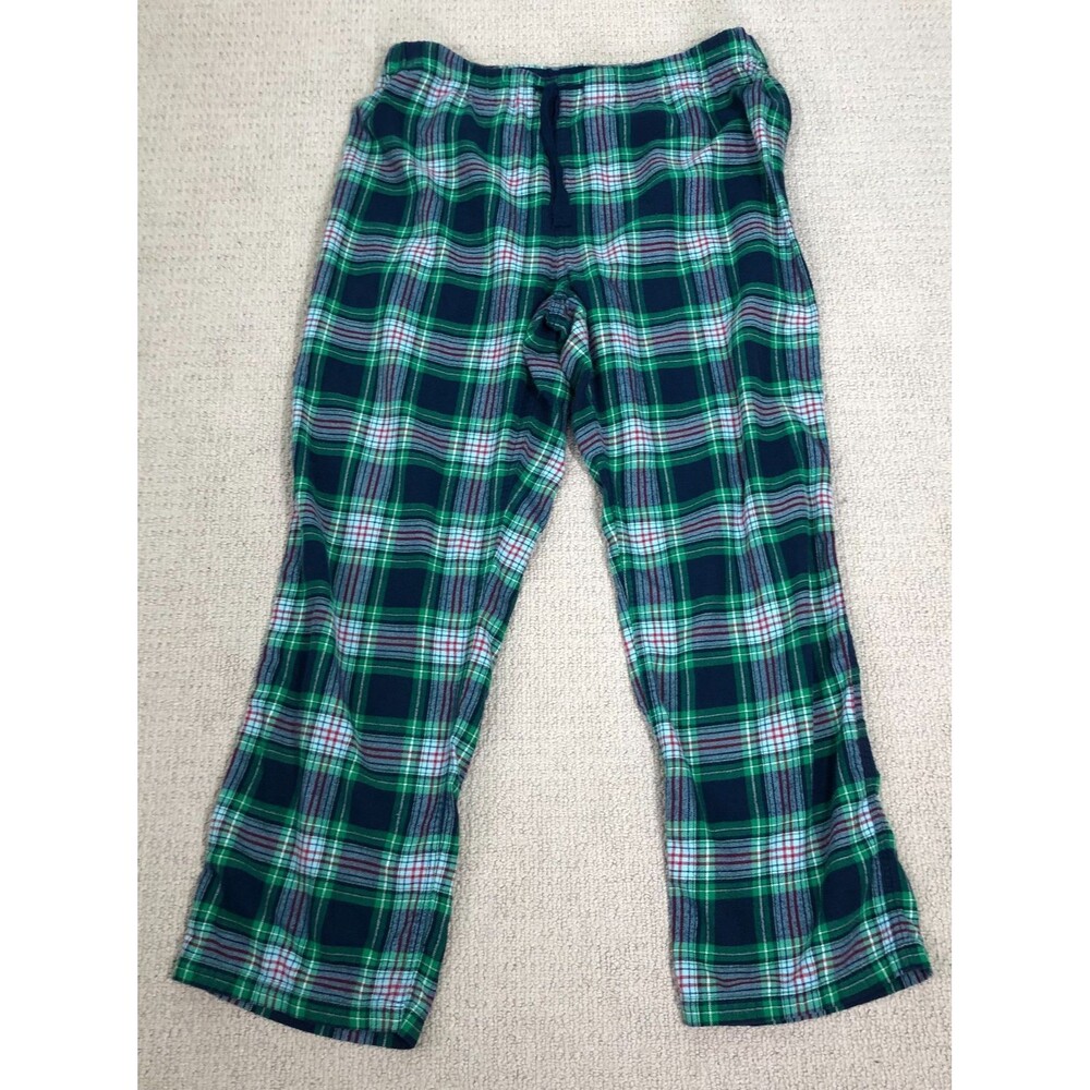 Lands End Pajama Pants Womens Size Large 14 16 Green Blue Plaid Flannel Cozy